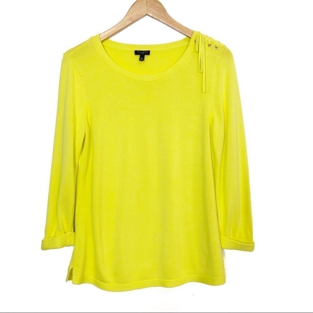 Talbots | Yellow Lace-up Shoulder Sweater - Picture 2 of 5